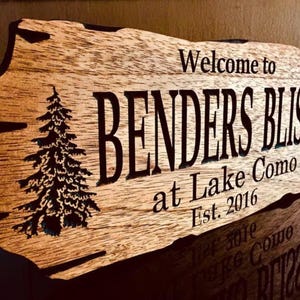 Custom Carved Wooden Cabin Sign, Pine Trees, Lake House Decor, Rustic Camp Sign