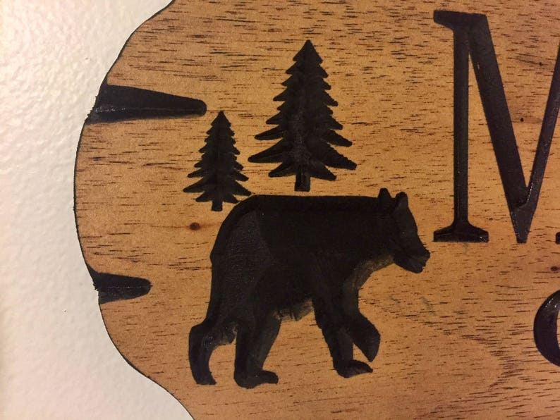 Outdoor Carved Signs, Wooden carved Signs, Custom Wood Sign, Pine Trees and Bear, Camp Sign, Cabin Decor, Lakehouse Sign, Cottage Sign, image 3