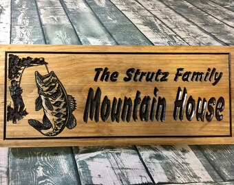 Welcome Metal Sign Plaque Picture Fishing Bass Cabin Lodge Man Cave Decor Gift 