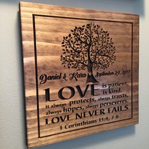 Custom wooden sign personalized, wood carved plaque, 5th anniversary gift, religious wedding gift for couples, Valentines Day gifts for her