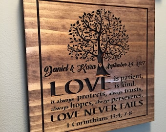 Custom wooden sign personalized, wood carved plaque, 5th anniversary gift, religious gifts, wedding gift for couples, family tree