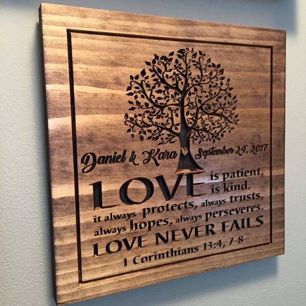 Custom wooden sign personalized, wood carved plaque, 5th anniversary gift, religious gifts, wedding gift for couples, family tree