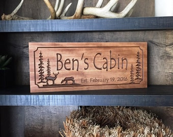 Personalized Cabin Sign, Wooden Last Name Family Camp Sign, Gifts for Dad, Mancave Signs, Hunting camp Decor, Wood Wall Art, Cabin Signs