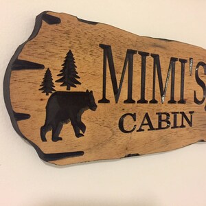 Outdoor Carved Signs, Wooden carved Signs, Custom Wood Sign, Pine Trees and Bear, Camp Sign, Cabin Decor, Lakehouse Sign, Cottage Sign, image 2