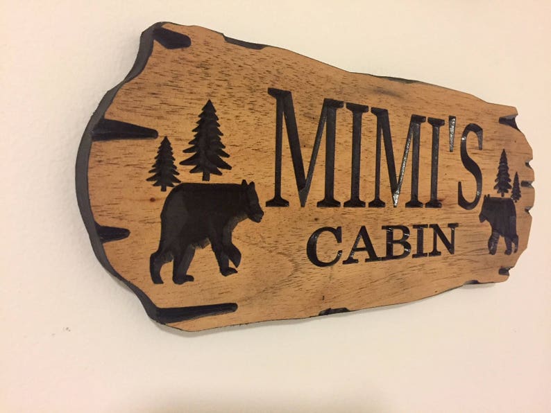 Outdoor Carved Signs, Wooden carved Signs, Custom Wood Sign, Pine Trees and Bear, Camp Sign, Cabin Decor, Lakehouse Sign, Cottage Sign, image 2