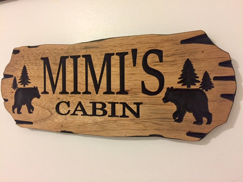 Outdoor Carved Signs, Wooden carved Signs, Custom Wood Sign, Pine Trees and Bear, Camp Sign, Cabin Decor, Lakehouse Sign, Cottage Sign, image 4