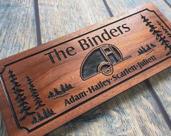 Custom Camping Sign, Personalized Rustic Camper Wood Plaque, Family RV or Cabin Decor