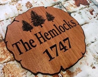 Personalized Outdoor Wood Sign: Farmhouse Welcome with Trees, Address, Family Name