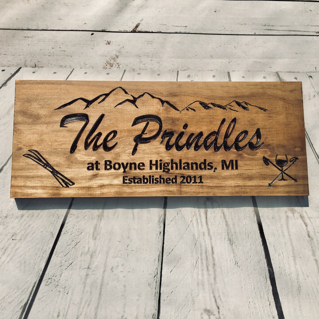Wooden Outdoor Cabin Sign, Personalized Ski Lodge Decor, Mountain House