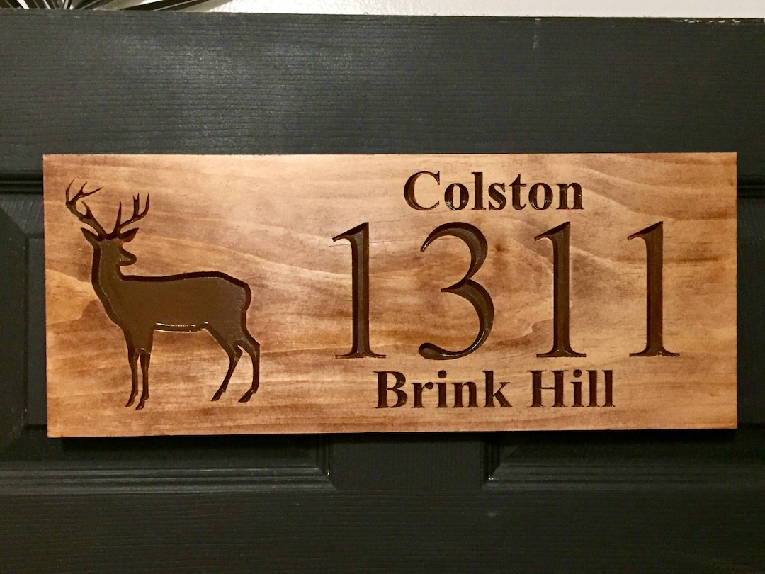 Personalized Wood Carved Address Sign: Deer Silhouette Cabin Decor - Etsy