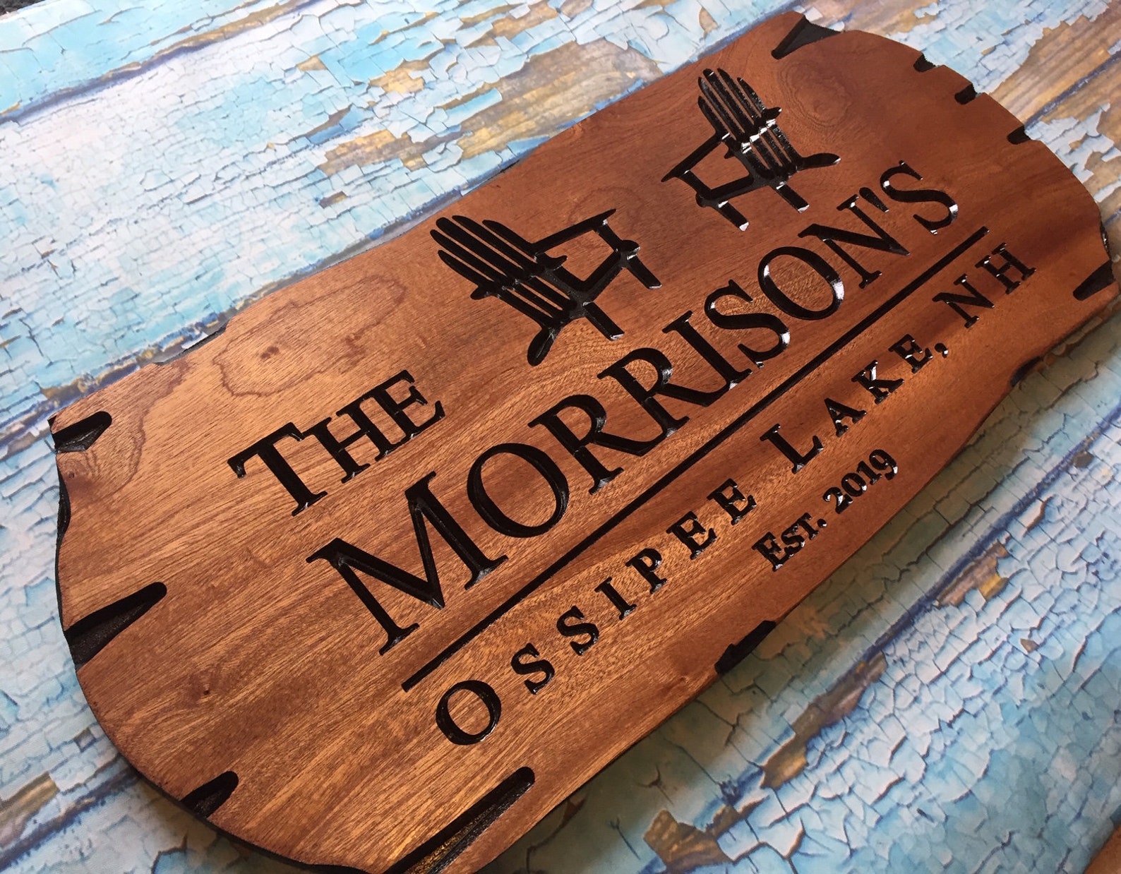 Wooden Outdoor Sign With Adirondack Chair Personalized Camp Etsy