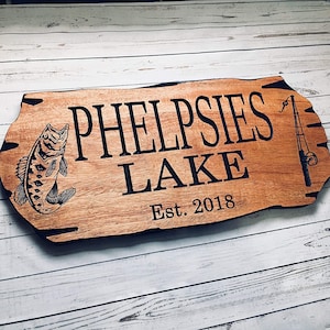 Personalized Rustic Wooden Lake House Sign: Fishing Cabin Decor