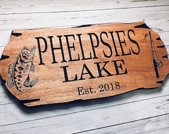 Personalized Fishing Sign, Fishing Man Cave Decor, Personalized Rustic Signs, Wood Lake House Sign: Fishing Cabin Decor, Fish Camp