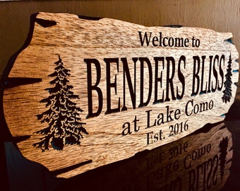 Personalized Wooden Carved Cabin Sign, Rustic Lake House Decor