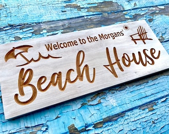 Custom Carved Beach House Sign: Personalized Lake House Decor Coastal Decor, Outdoor Signs