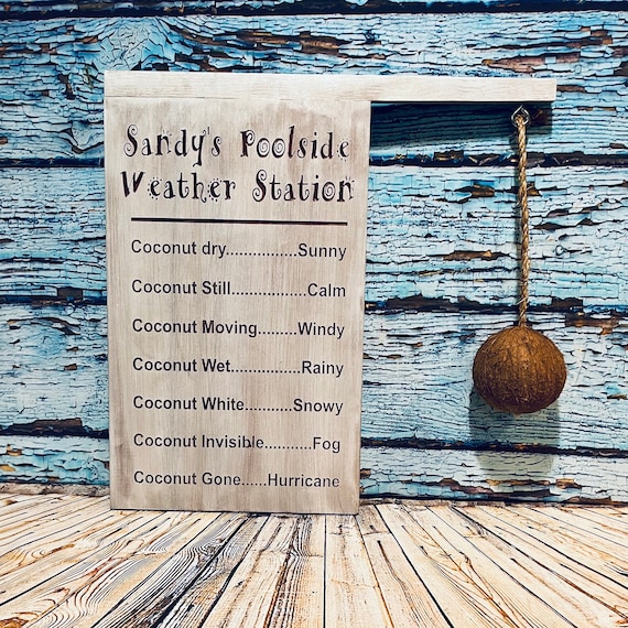 Personalized Coconut Weather Station Sign: Beach House Decor