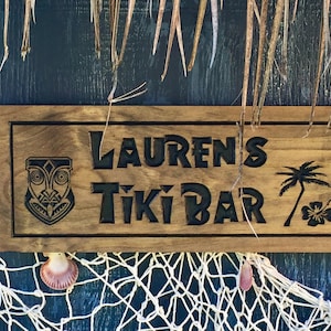 Custom Carved Wooden Tiki Bar Sign, Personalized Luau Decor imagem 6