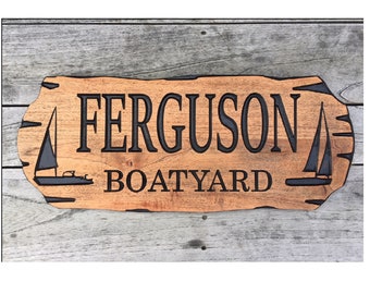 Outdoor Carved Lake House Sign with Sail Boats, perfect gift for sailors or to display at the boating marina