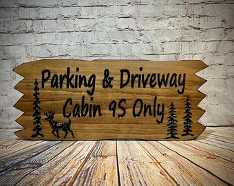 Wooden signs custom, Cabin parking, personalized Camping Plaques with deer, Outdoor Carved signs, Address Number plaque, rustic large signs