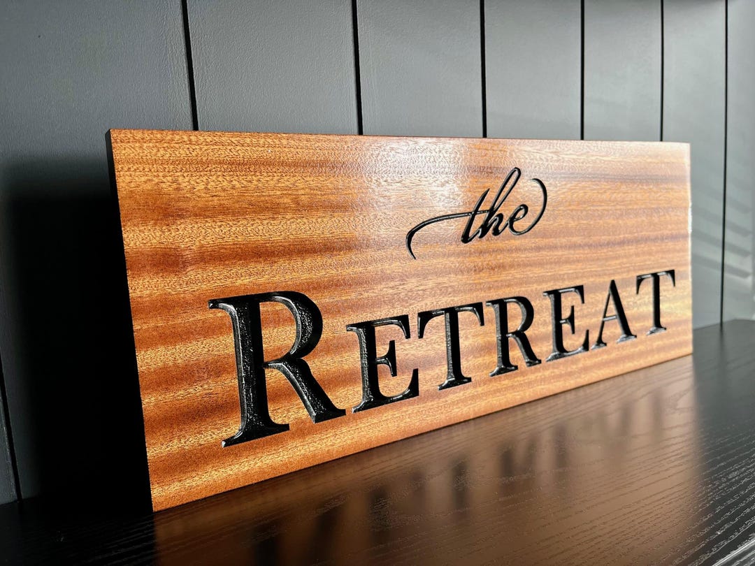 Rustic Retreat Sign Custom Carved Cabin Sign, Personalized Wooden Retreat Plaque, Rustic ...