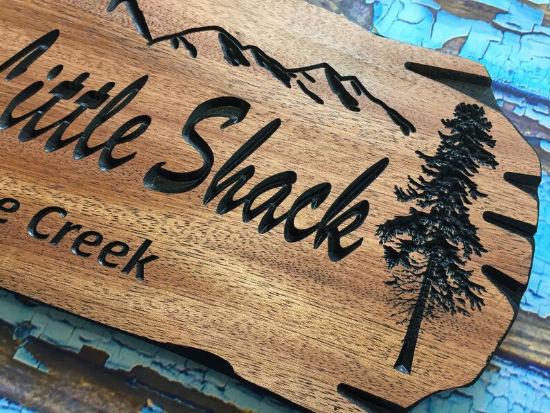 Outdoor Signs Wooden Carved Cabin Sign Pine Trees Camp Etsy