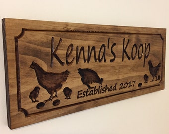 Chicken Coop Sign, Wooden Carved Sign, with chickens , chicks and eggs Chicken Coop, Hen House, Urban Farm, Birthday gift,  Benchmark Signs