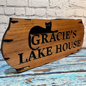 Custom Wood Sign, Personalized Carved Sign for Your Outdoor Cat Enclosures, Patios, and Catios, Wood Pet Plaque, Engraved wooden name plaque