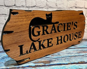 Custom Wood Sign, Personalized Carved Sign for Your Outdoor Cat Enclosures, Patios, and Catios, Wood Pet Plaque, Engraved wooden name plaque