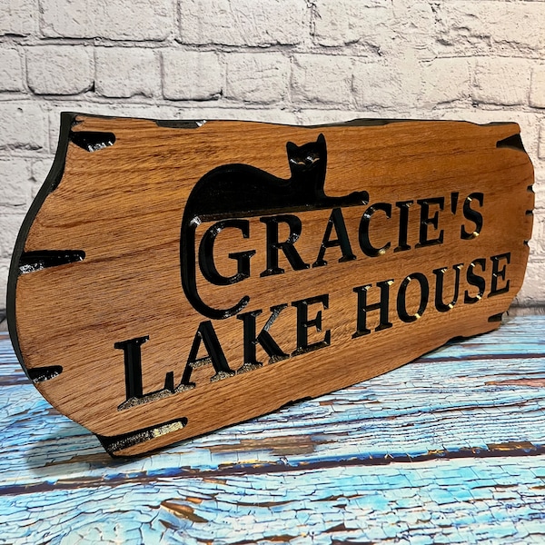 Custom Wood Sign, Personalized Carved Sign for Your Outdoor Cat Enclosures, Patios, and Catios, Wood Pet Plaque, Engraved wooden name plaque