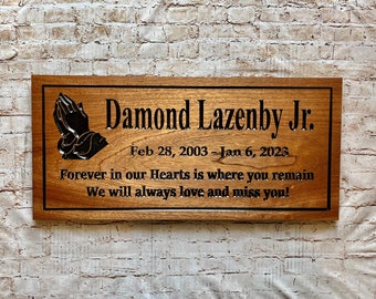 Temporary Grave Site Marker with praying hands, Wooden Carved Dedication Plaques, In Loving Memory Signs, Family Bereavement Gift Ideas