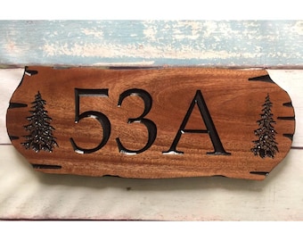 Wooden Carved Address Sign With Large Numbers and Rustic Edge