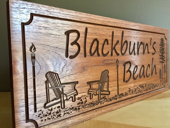 Outdoor Beach House Sign Adirondack Chairs Tiki Torches Sand Lake House Signs Welcome Signs Trees Ocean Lakehouse Sign Cottage Sign