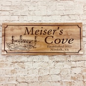 Custom carved wooden sign personalized with boat dock and rowboat - 22x9 - Outdoors