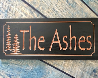 Wooden Carved Cabin Sign, Pine Trees, Camp Sign, Custom Wood Sign, Outdoor Cabin Sign, Mountain Home, Personalized Sign, Benchmark Signs