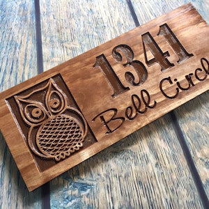 Custom Wooden Address Sign with Engraved Owl | Personalized Rustic Home Décor for Cabins, Nature Lovers & Housewarming Gifts