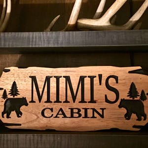 Outdoor Carved Signs, Wooden carved Signs, Custom Wood Sign, Pine Trees and Bear, Camp Sign, Cabin Decor, Lakehouse Sign, Cottage Sign, image 1