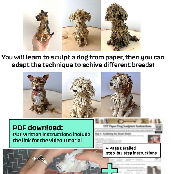Tutoriel bricolage instructions de sculpture de chien en papier PDF télécharger le motif de chien en papier mâché