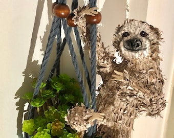 Paper Sloth Figurine, Unique Plant Ornament, Sloth Decor