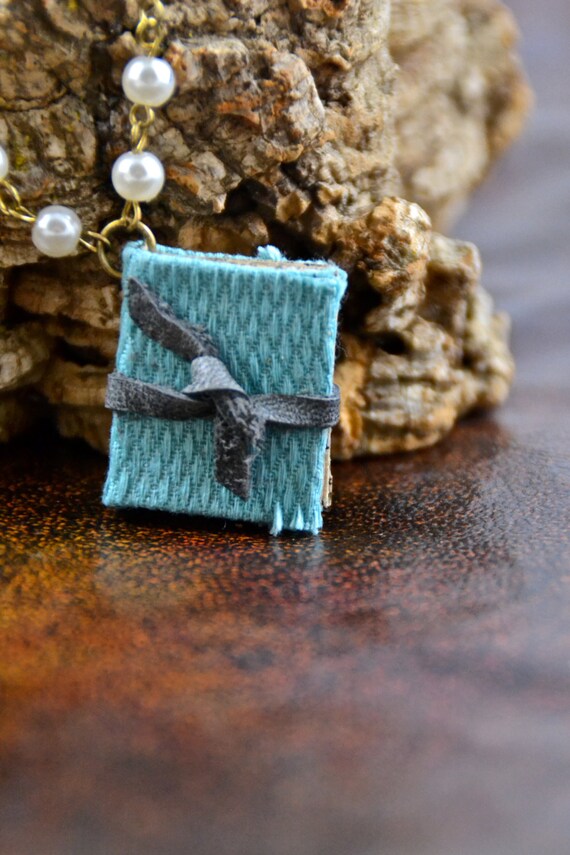 Items similar to Book Necklace miniature book necklace with pearl chain