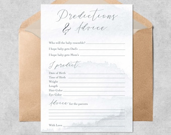 Baby Shower - Tarjeta de predicciones y consejos (azul, acuarela)