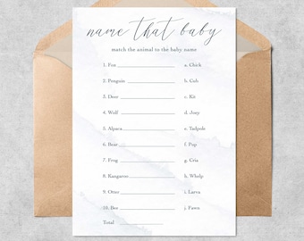 Nombra ese bebé / Animales bebés / Juego de combinaciones / Juego de baby shower