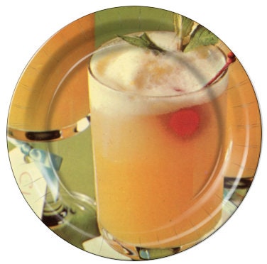 1970s Retro Golden Refresher Cocktail 8 Pack Vintage Inspired Dinner Paper Plates Cocktail Party Birthday Party BBQ Party