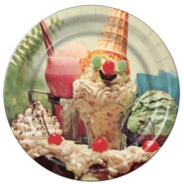 1970s Retro Ice Cream Dessert 8 Pack Vintage Dinner Round Disposable Paper Plates Party Supplies Tableware Birthday Party