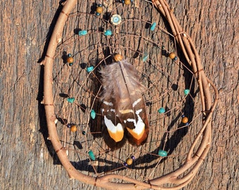 Natural Dreamcatcher with Amazonite and Czech Flower Native American Wooden Earthy Rustic Wall Hanging Unique Decor from The Hidden Meadow