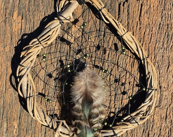 Earthy Dream Catcher Green Black Natural Native American made Rustic Decor Wall Window hanging Ornaments Gift Ideas from The Hidden Meadow