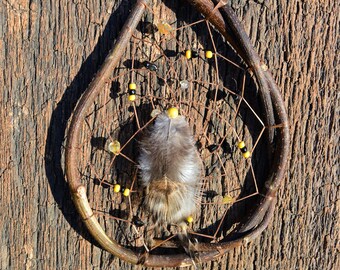 Natural Dreamcatcher Native American Rustic Earthy Yellow & Black Wall Hanging Window Decor One of a Kind Gift Ideas from The Hidden Meadow