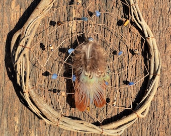 Natural Dreamcatcher Native American Earthy Rustic Wooden Blue Quartzite Tiger's eye Window Hanging Unique Home Decor from The Hidden Meadow