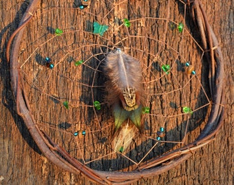 Green Dreamcatcher, Natural Native American, Butterfly Decor, Rustic Wall Window Hanging Art , Earthy Home Decoration from The Hidden Meadow