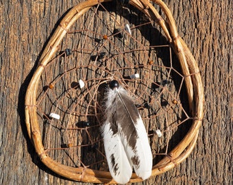 Natural Dream Catcher Black White Native American Rustic Wooden Earthy Wall Window Ornament Unique Home Decor from The Hidden Meadow