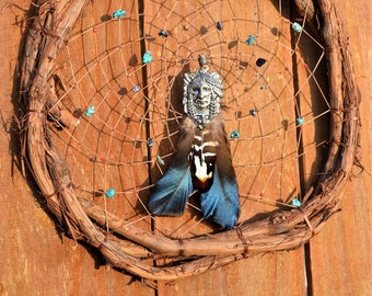 Native Made Dreamcatcher, Large Wooden Wall Hanging, Outdoor Nature Lovers Feather Art
